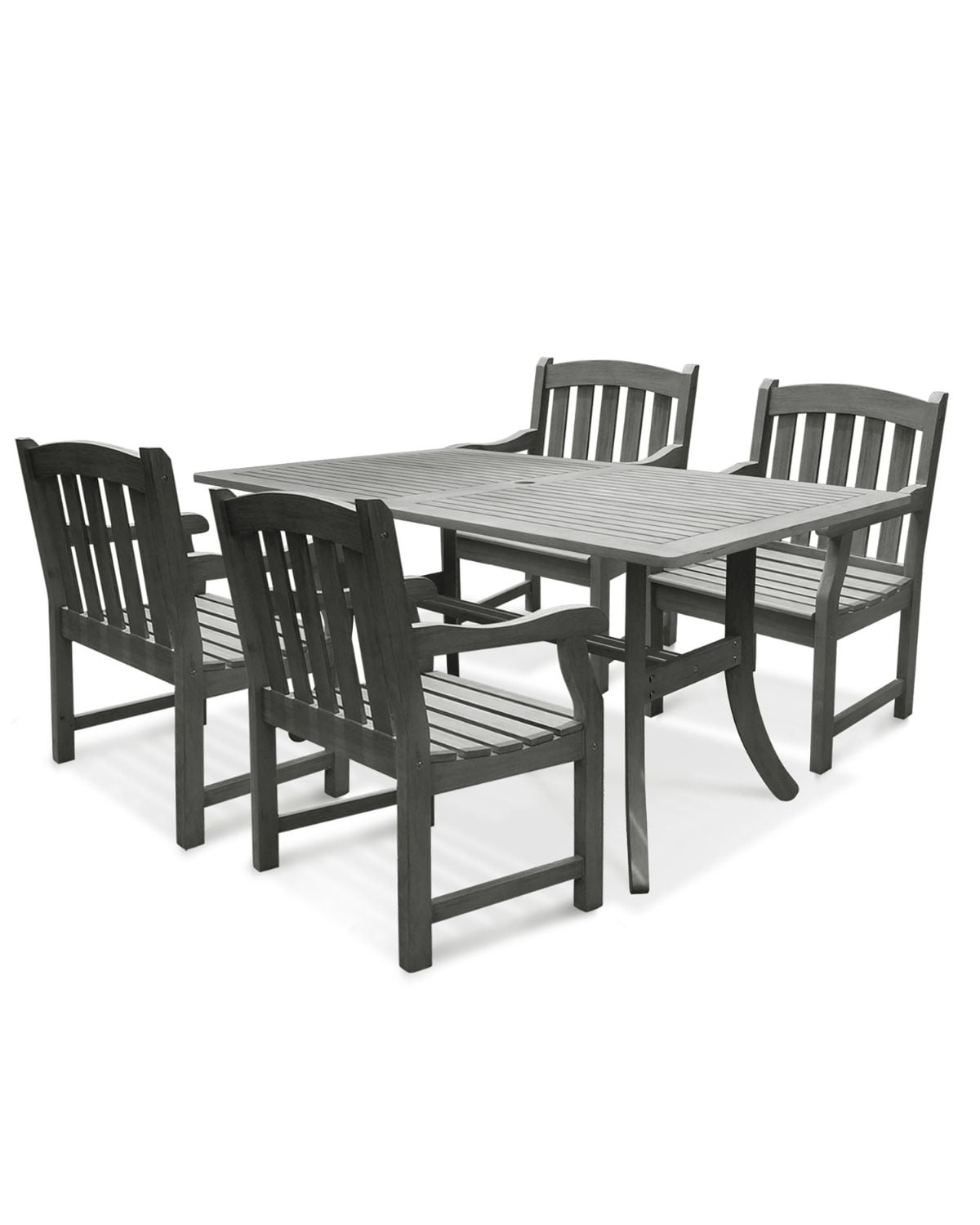 5Piece Gray Hand Scraped Wood Finish Curvy Leg Table Outdoor Furniture Patio Dining Set with