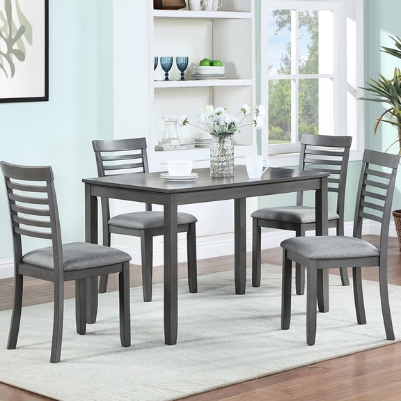 5-Piece Gray Rectangular Set - Spacious Dining Surface & Comfortable Upholstered Chairs - For Kitchen & Dining Room - Easy Clean and Durable for Family Meals