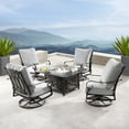 thumbnail image 1 of 5-Piece Gray and Black Outdoor Patio Square Fire Table with Deep Seating Swivel Rocking Chairs 42", 1 of 4