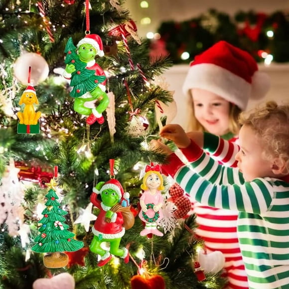 5-Piece Grinch Hanging Christmas Decorations, Green Monster Christmas Tree Decorations, Hallmark Dr. Seuss's How the Grinch Stole Christmas! - Perfect Christmas Gifts for Children Kids