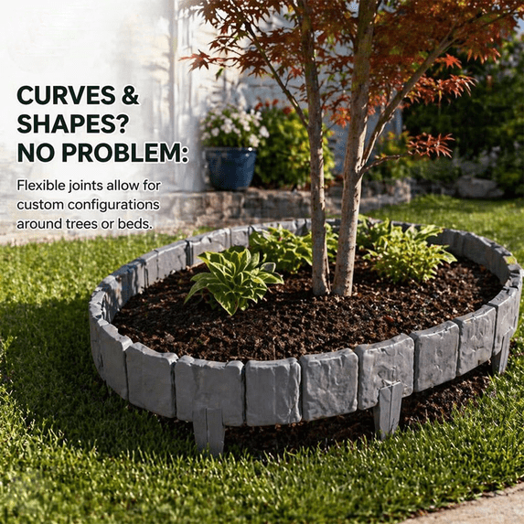 5-Piece Ground Insert Landscape Barrier, Plastic Landscape Edging, Flower Bed Edging Borders, Garden Edging Fence, 10X9 Inch, Weatherproof Stone-Textured Divider for Tree