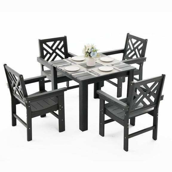 5 Piece HDPE Outdoor Dining Set For 4 With Square Table (Gray, 5 Piece Square Set)