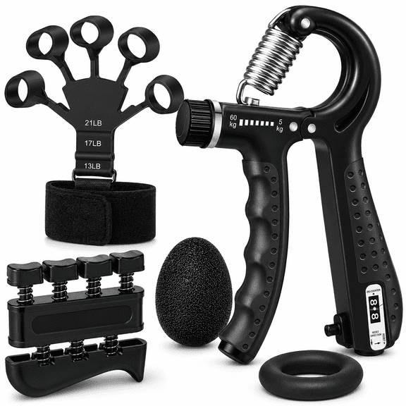 5-Piece Hand Grip Strengthener Set, Adjustable Forearm Trainer with Finger Exerciser