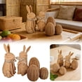 thumbnail image 1 of 5-Piece Hand-Woven Easter Bunny & Egg Decor Set, Faux Rattan Tabletop Figurines, Rustic Spring Centerpiece for Easter Party & Home Display, 1 of 9