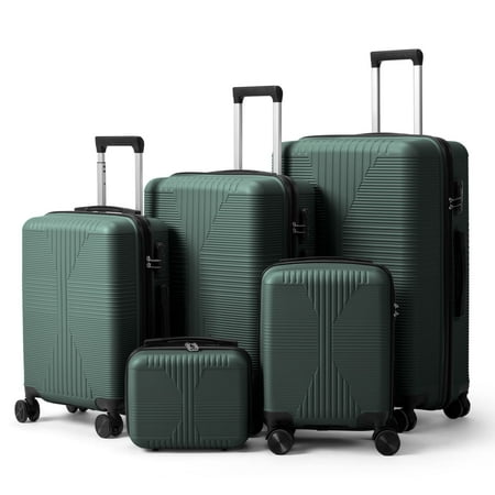 5-Piece Hard-Shell Luggage Set with 12/16/20/24/28-Inch Suitcases, 360° Silent Wheels & Combination Locks, Dark Green