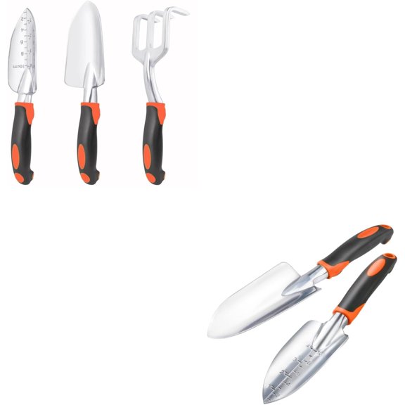 5 Piece Heavy Duty Garden Tool Set Orange Aluminum Alloy Trowel Rake Graduated Spade Set