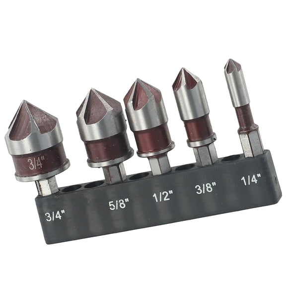5 Piece Hexagonal Shank 82 Degree 5 Flute Countersink Drill Bit Set For Metal Plastic Vibrations