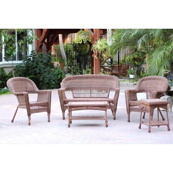 5 Piece Honey Wicker Conversation Set