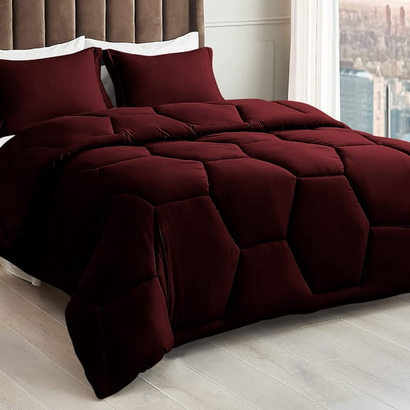 5 Piece Honeycomb Design Comforter Set, 800 TC, 100% Egyptian Cotton, King/California King Size Wine Solid