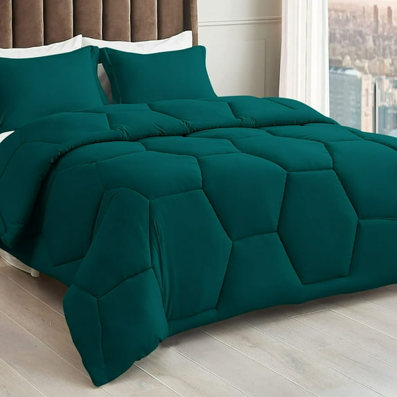 5 Piece Honeycomb Design Comforter Set, 800 TC, 100% Egyptian Cotton, Oversized Super King Size Teal Solid