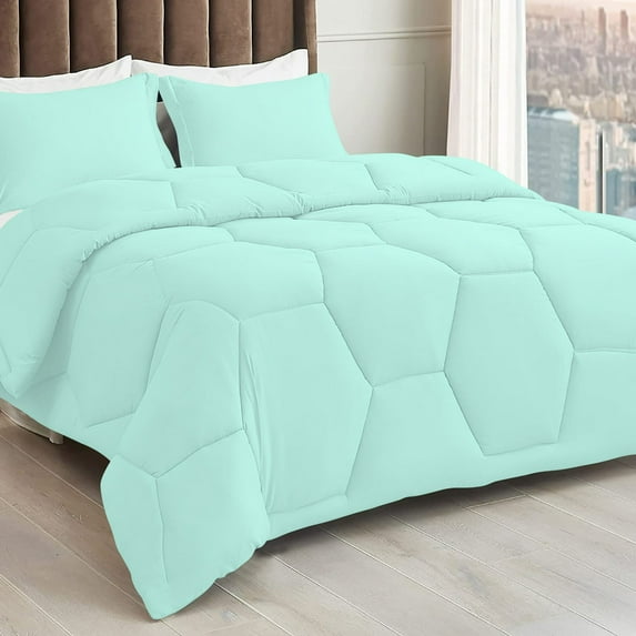 5 Piece Honeycomb Design Comforter Set, 800 TC, 100% Egyptian Cotton, Super King Size Aqua Blue Solid