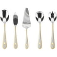 thumbnail image 1 of 5 Piece Hostess Set - 18/10 Stainless Steel Serving Utensil Set - Gorgeous Vintage Handle with Gold Detailing - Dishwasher Safe - Silver and Gold Flatware Hostess Serveware (Amalfi), 1 of 7