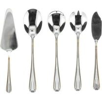 5 Piece Hostess Set - Serving Utensil Set - 18/10 Stainless Steel Silverware - Luxurious Handle with Gold Detailing - Elegant Silver and Gold Flatware Hostess Serveware (Verona)