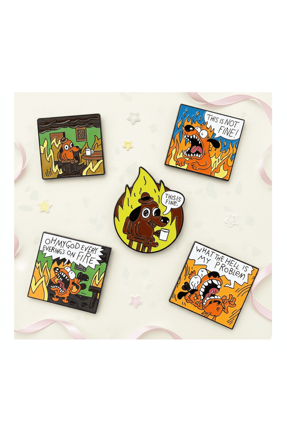 5-Piece Humorous Cartoon Dog Enamel Pin Set - Expressive Character Badges with Comic Quotes for Collectors