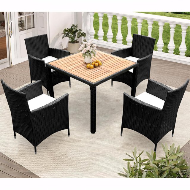 5 Piece Indoor Outdoor Wicker Dining Set Furniture, Patio Rattan