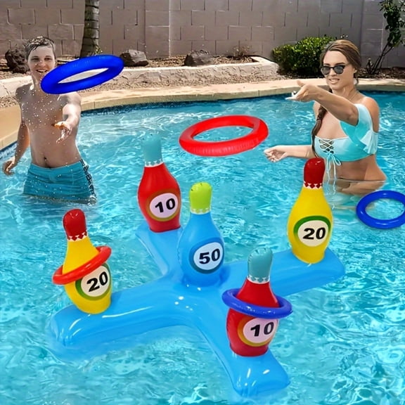 5-Piece Inflatable Bowling Water Game Set for Pool Lake Beach, Summer Outdoor Fun for Kids Adults, Party Toy