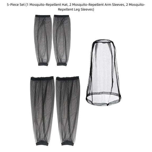 5 Piece Insect Protection Mesh Set, Mosquito Net Head Cover with Arm Sleeves and Leg Covers, Breathable Outdoor Bug Protection Gear