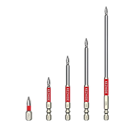 5-Piece K5 Anti-Slip Silver Red Leather Bit Set with S2 Steel Strong Magnetic Cross Bits for Electric Screwdrivers