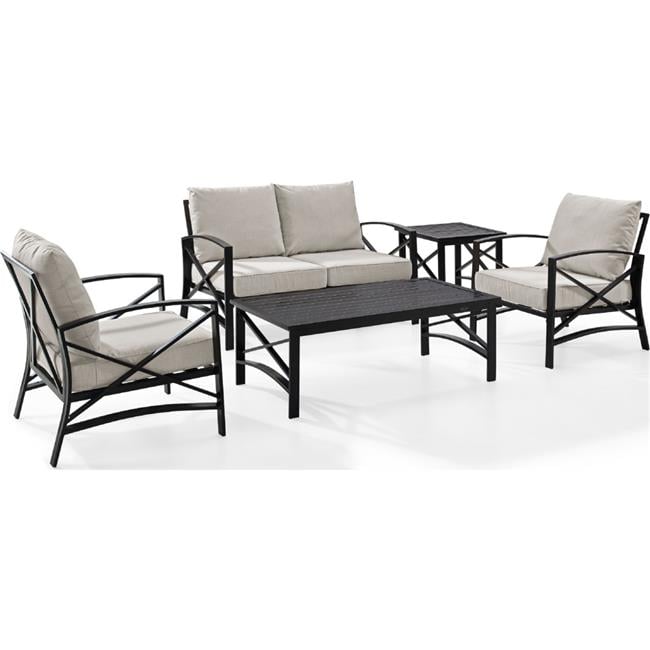 5 Piece Kaplan Outdoor Seating Set with Oatmeal Cushion - Loveseat, Two ...