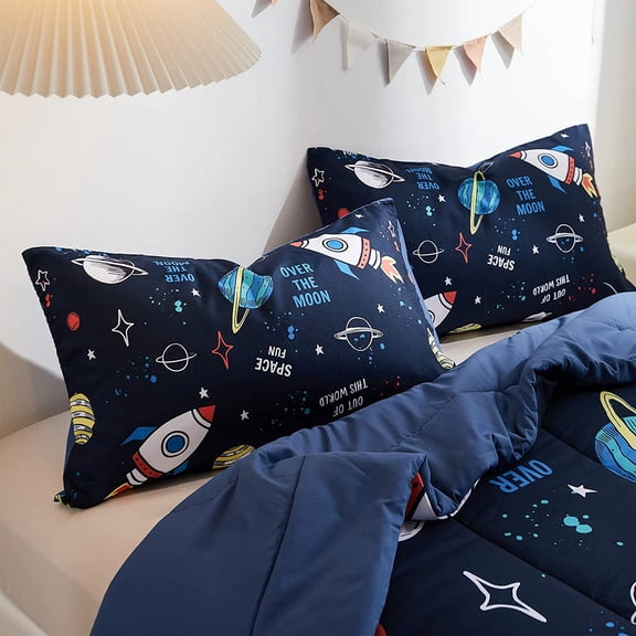 5 Piece Kid Comforter Set Twin Size Space Rocket Bedding for Boys Girls