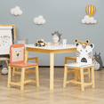 thumbnail image 1 of 5 Piece Kiddy Table& Chair Set , Kids Wood Table with 4 Chairs Set, Activity Play Table with Cartoon Animals Chairs for Home, Nursery, Kindergarten, 4 Animals, 1 of 7