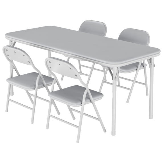 5-Piece Kids Folding Table & Chairs Set – Toddler Activity Set with PU Leather Top, Foldable Design for Daycare, Classroom & Home (No Assembly Needed)