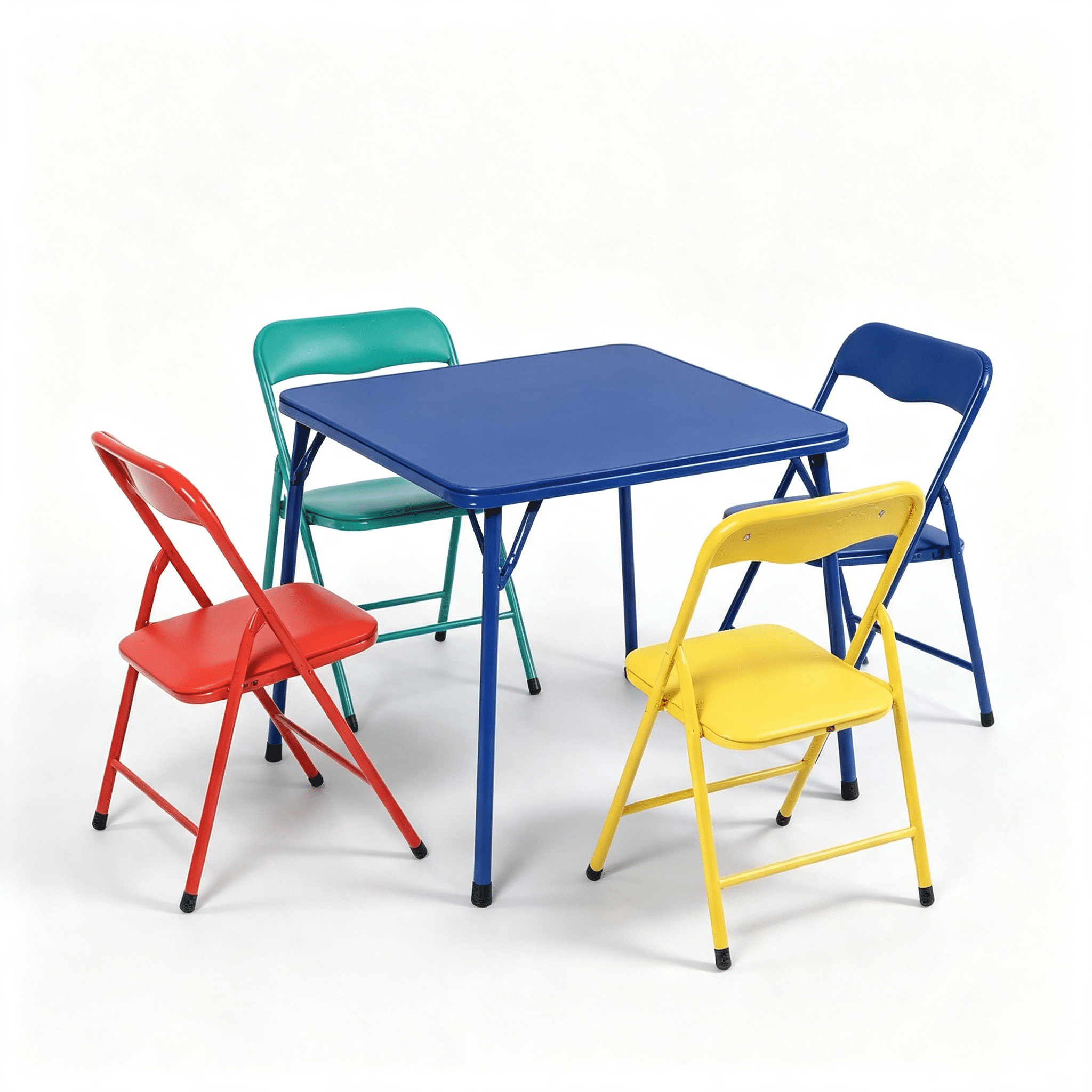 5-Piece Kids Folding Table and Chairs Set, Multicolor Square Activity Table with 4 Chairs, Foldable Vinyl Furniture for Daycare Classroom Playroom