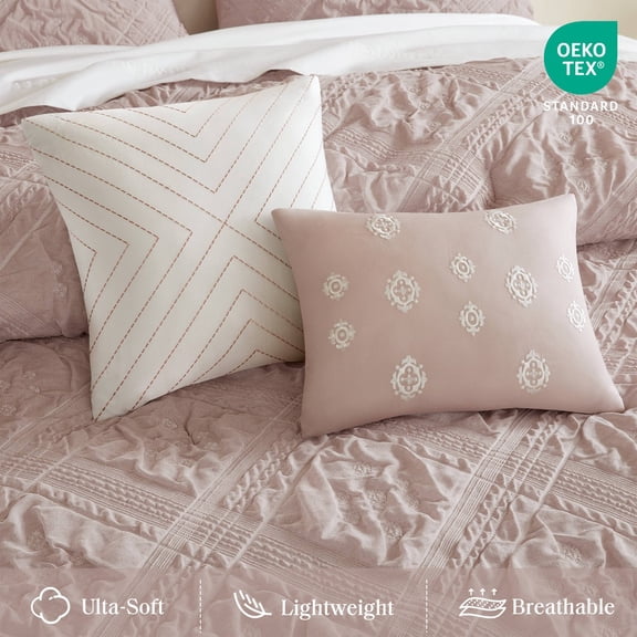 5-Piece King 5 Piece Sculpted jacquard comforter set,Pink