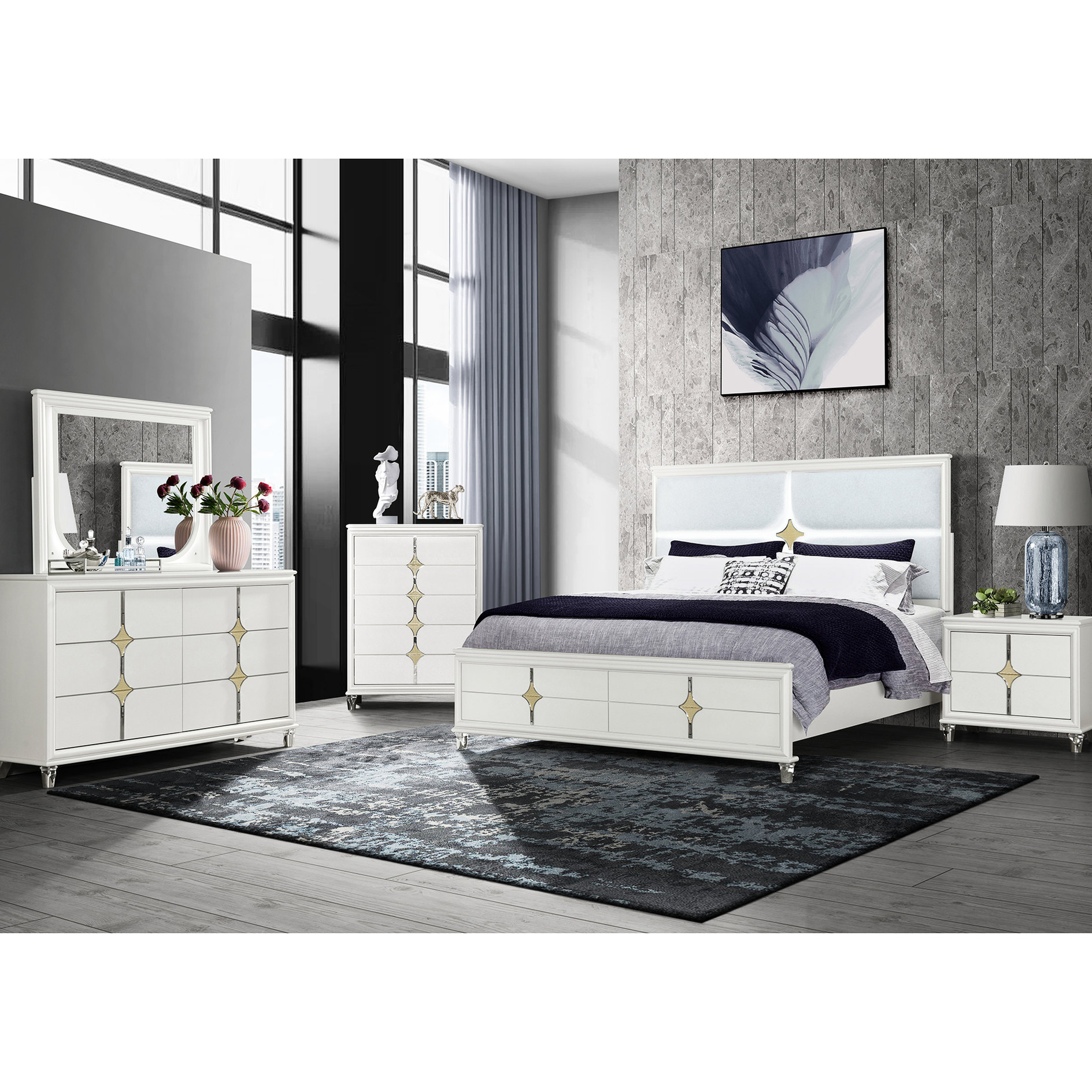 5-Piece King Size Bedroom Set | Bedroom Use with LED Lit | Rubberwood ...