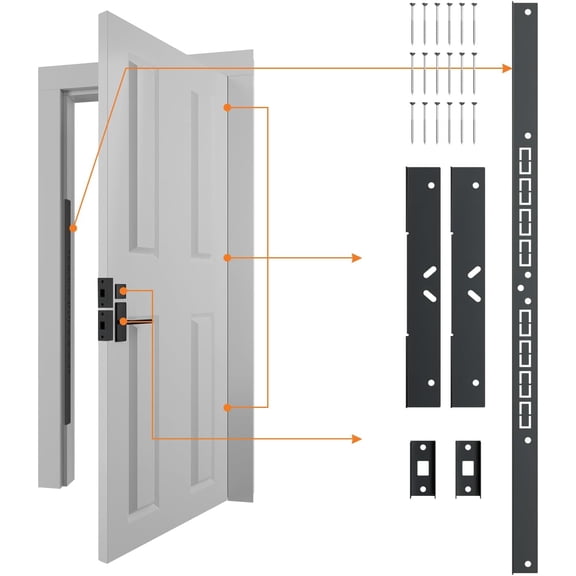 5-Piece Kit - 46" Heavy Duty Steel Door Reinforcement System, Anti-Kick Security Plates for Jamb, Hinges & Lock, Easy 30-Min Install with Template, Corrosion Proof Black
