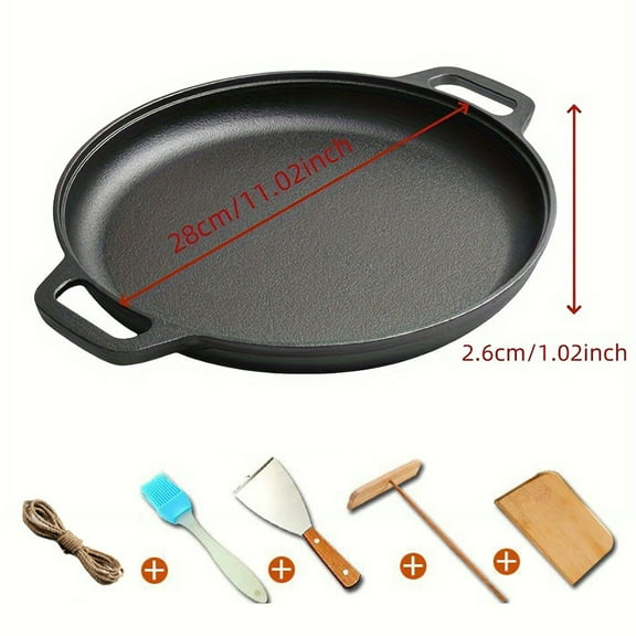 5-Piece Kit Cast Iron Skillet 28cm, Pre-Seasoned Natural Non-Stick Frying Pan with Accessories for Indoor & Outdoor Cooking, Induction Compatible