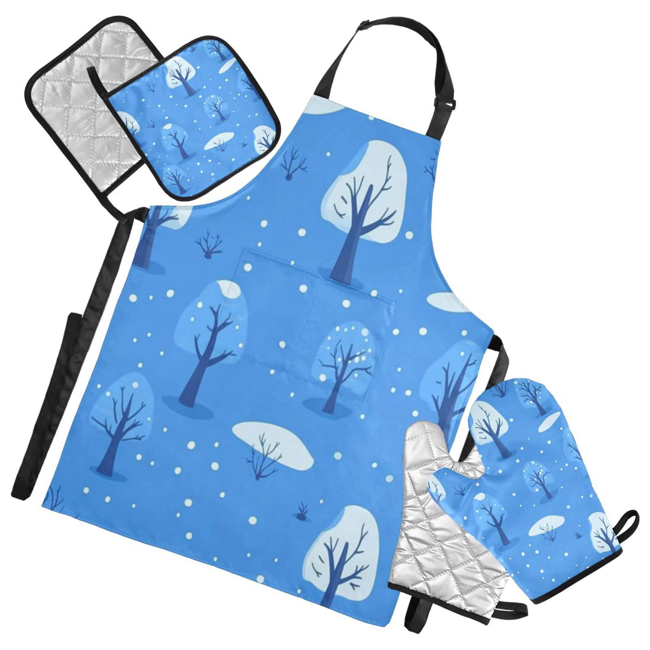 5-Piece Kitchen Apron Set with Heat-Resistant Gloves & Insulation Mats ...