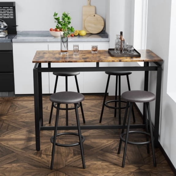 5 Piece Kitchen Counter Height Table Set, Farmhouse Bar Table with 4 Stools, Space-Saving Pub Table for Living Room Kitchen Small Space, Brown