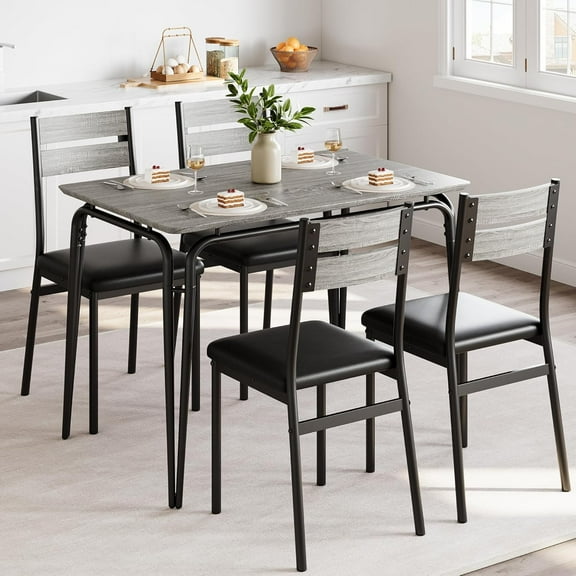 5-Piece Kitchen Dining Room Table Chair Set for Small Space, Indoor Modern Dinette Set for 4, Square Dinner Table Set for Dinette, Breakfast