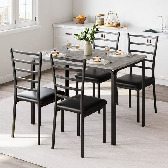 5 Piece Kitchen Dining Room Table Set, Dining Table Set for 4 for Small Space, Gray
