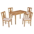 thumbnail image 1 of 5-Piece Kitchen Dining Table Set, Wooden Rectangular Dining Table and 4 Upholstered Chairs with Backrest for Kitchen, Dining Room and Cafes, Natural Wood, 1 of 9