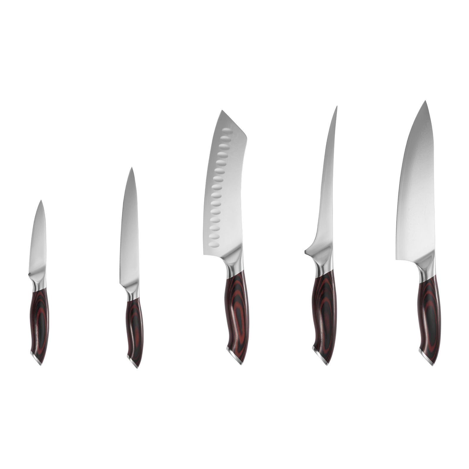 5-Piece Kitchen Knife Set, 8" Chef 7" Fillet 7" Santoku 6" Utility 3.5" Paring, Stainless Steel All-Purpose Cutlery for Home Cooking