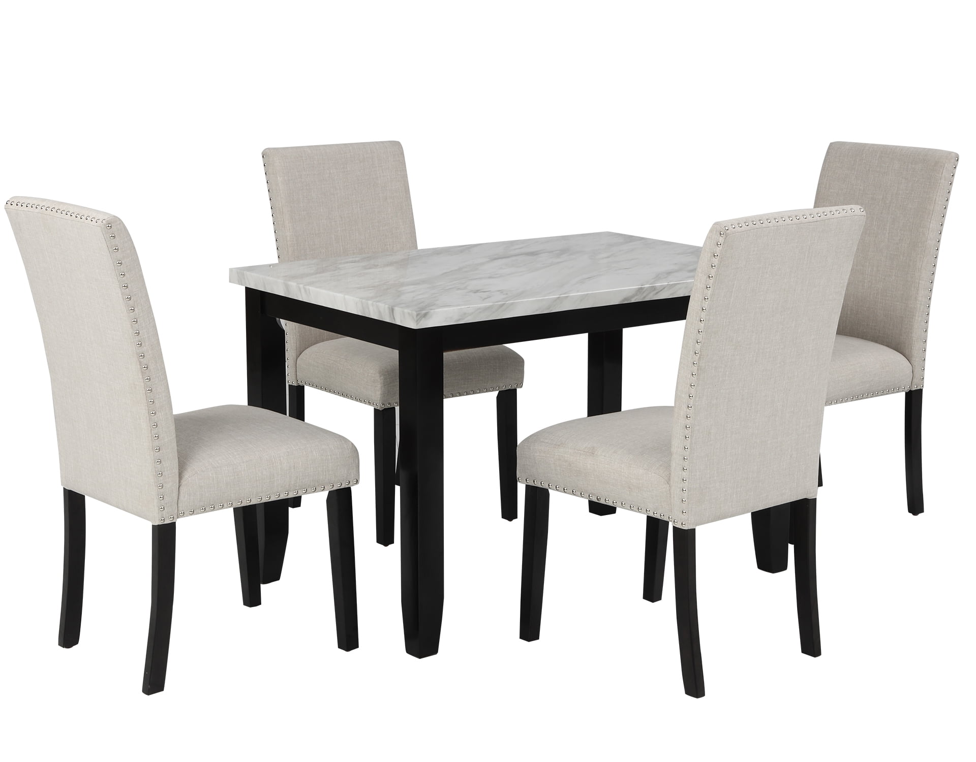 5-Piece Marble Dining Table Set for Dinner, 4 Thick Cushion Chairs for ...