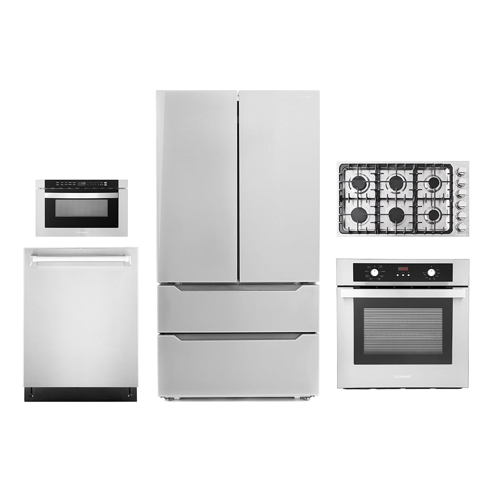 5 Piece Kitchen Package With 36" Gas Cooktop 24" Built-in Fully Integrated Dishwasher 24" Single Electric Wall Oven 24" Built-In Microwave Drawer & French Door Refrigerator