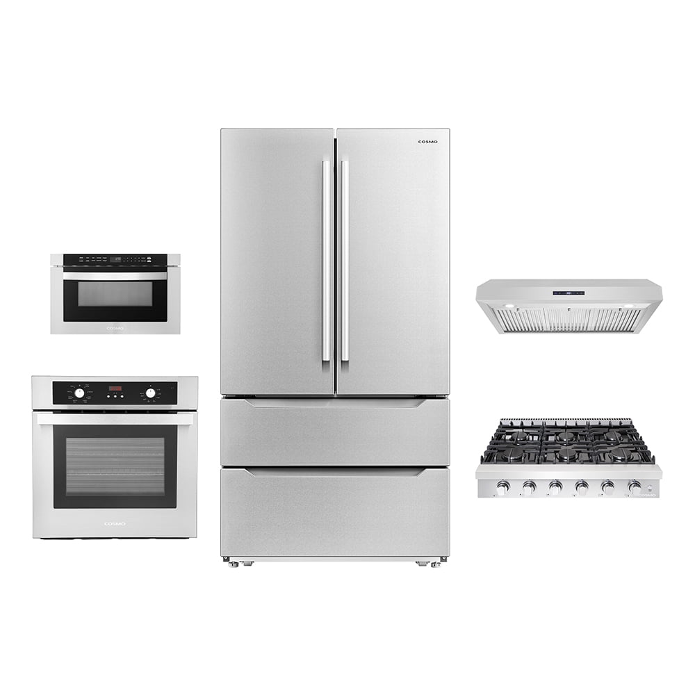 5 Piece Kitchen Package With 30" Slide-In Gas Cooktop 24" Single Electric Wall Oven 24" Built-In Microwave Drawer & French Door Refrigerator
