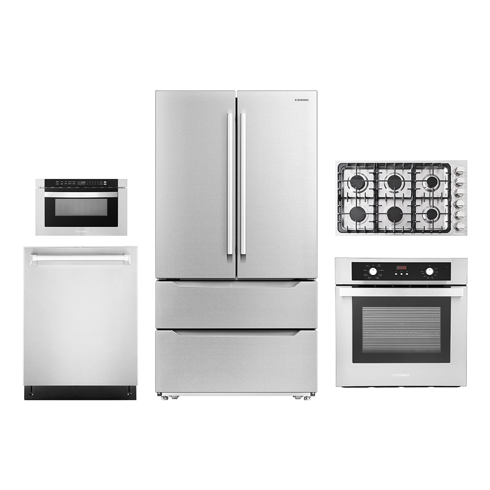 5 Piece Kitchen Package With 36" Gas Cooktop 24" Built-in Fully Integrated Dishwasher 24" Single Electric Wall Oven 24" Built-In Microwave Drawer & French Door Refrigerator