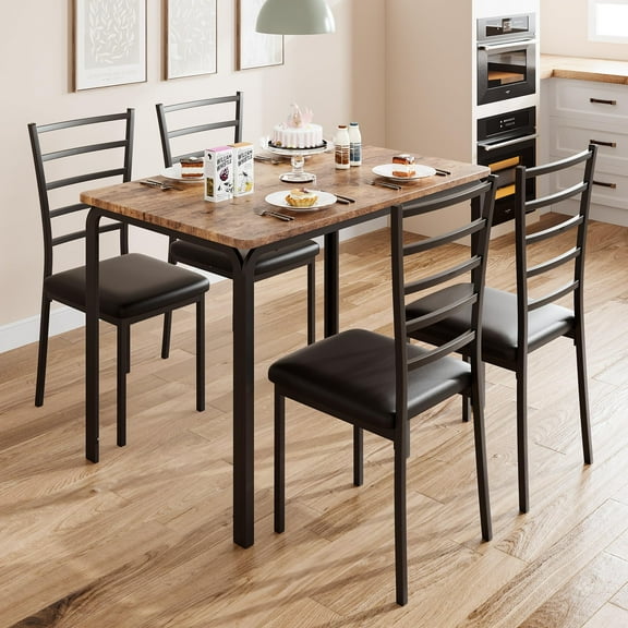 5-Piece Kitchen Table Chairs Set for Small Space Dining, Space Saving Square Table & 4 Chairs Compact Dinette Set for Kitchen & Dining Room