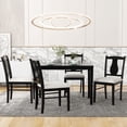 thumbnail image 1 of 5 Piece Kitchen Table Set, Dining Table Set with 4 Cushioned Chairs, Wood Dining Table and Chairs Set for 4 Person, Modern Home Breakfast Table Set for Small Spaces, Black, D6753, 1 of 10