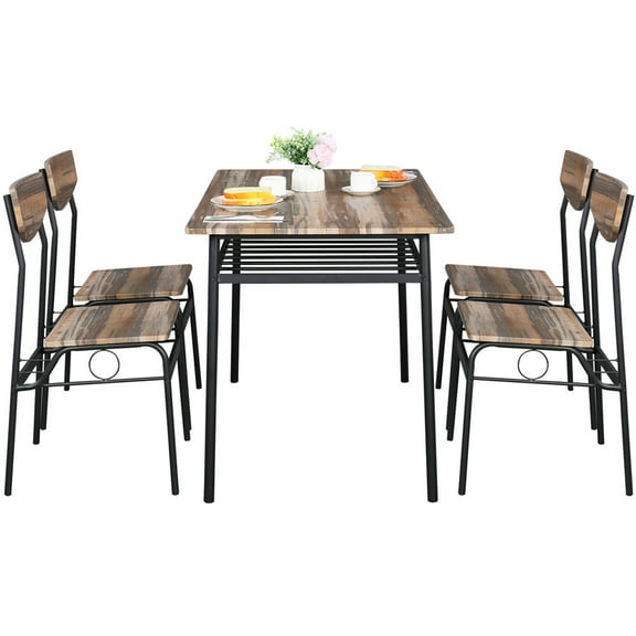 5 Piece Kitchen Table Set, Dining Table Sets with Dining Chairs for 4, Rustic Wood Rectangular Dining Room Table Set with Metal Frame for Home, Kitchen, Living Room, Restaurant, CL583