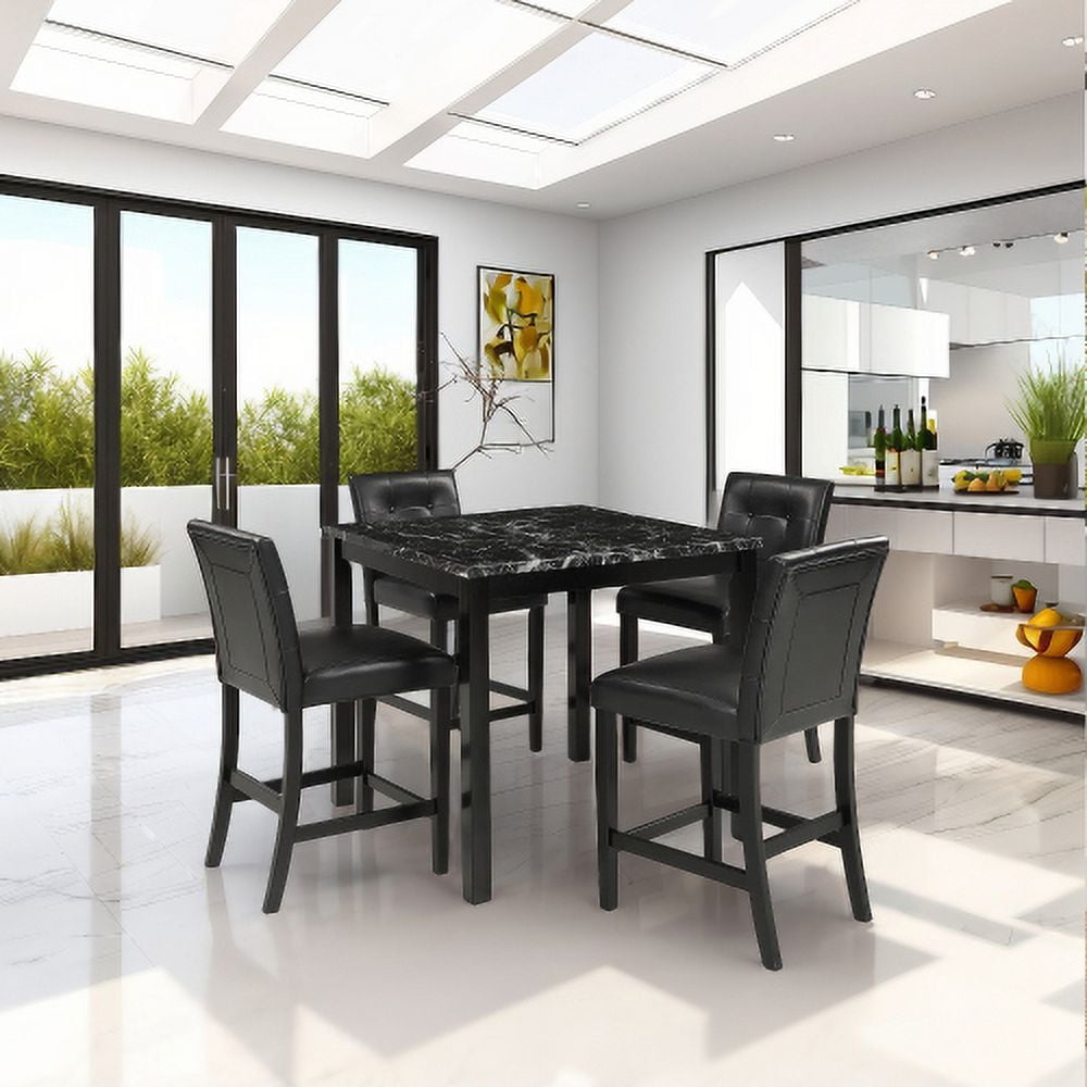 5-Piece Kitchen Table Set Faux Marble Top Counter Height Dining Table ...