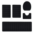 thumbnail image 1 of 5-Piece Large Bathroom Rugs Set Microfiber Fleece Surface with Latex Non-Slip Backing Classic Stripe Pattern Black Bath Mat, 1 of 8