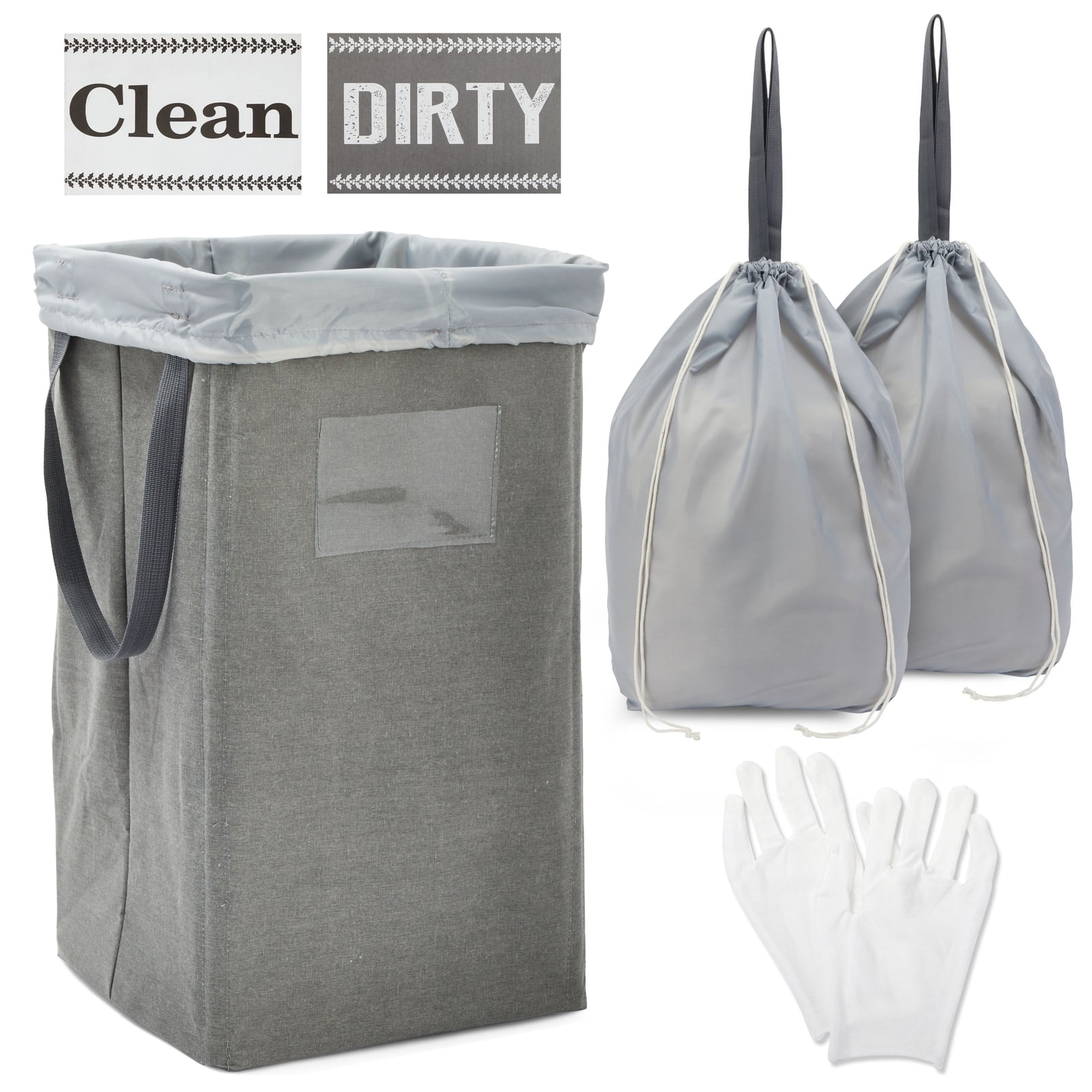 5 Piece Large Collapsible Laundry Hamper with 2 Removable Liner Bags