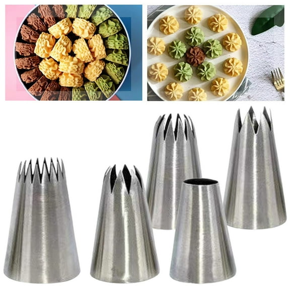 5 Piece Large Icing Piping Tip Set – Souew Stainless Steel Star & French Star Tubes for Cake Decorating, Extra Large Nozzles for Cream & Frosting