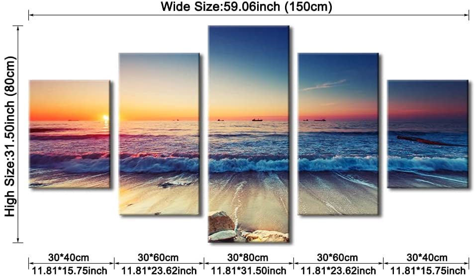 5 Piece Large Modern Seascape Art Canvas Prints for Home Decor Living ...