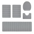 thumbnail image 1 of 5-Piece Large Size Bathroom Rug Collection Plush Velvet Fleece with Latex Non-Slip Dots Classic Stripe Pattern Gray Bath Mats Set, 1 of 8
